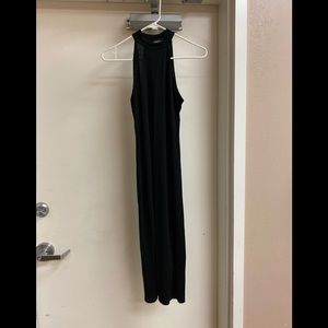 Mock neck black midi dress